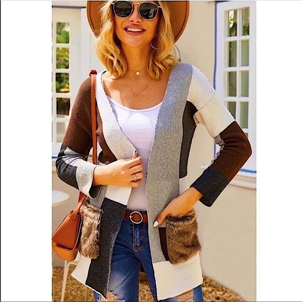🍒BOGO50%🍒🆕🤎C+D+M: Cardigan w/Furry Pockets SMALL MEDIUM LARGE